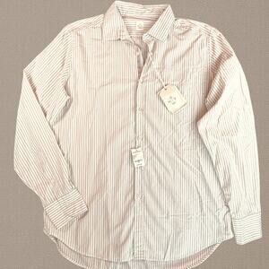 NWT GMF 965 Tan White Striped Cotton Italian Luxury Sports Dress Shirt 42 16.5